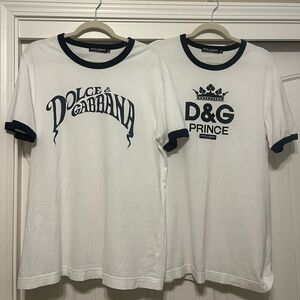 Two Men’s Dolce & Gabbana Black and White Crewmeck T-Shirts, Size 50, Large.